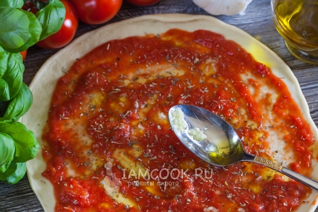 Sarımsaklı pizza sosu fotoğrafı