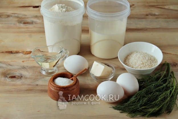 Blynelių su ryžiais ir kiaušiniais ingredientai