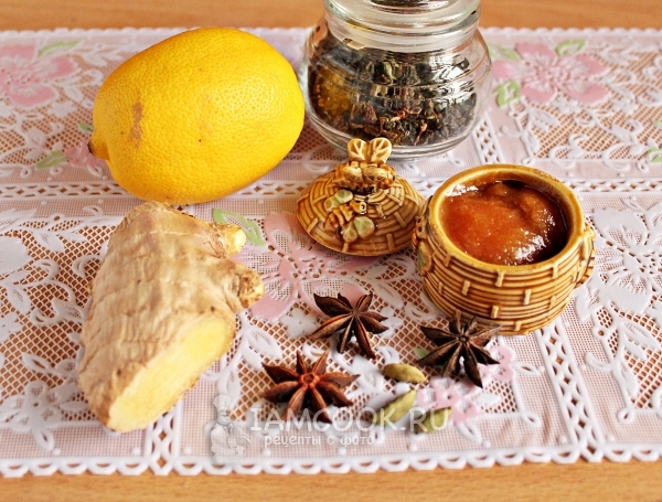 Bahan-bahan untuk teh halia dengan lemon dan madu