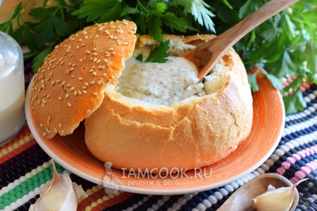 Oppskrift av tsjekkisk hvitløkesuppe-puree i brød