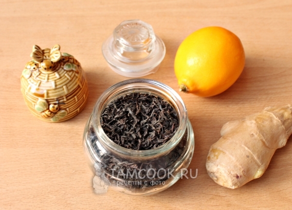 Zencefil kökü ile siyah çay için malzemeler