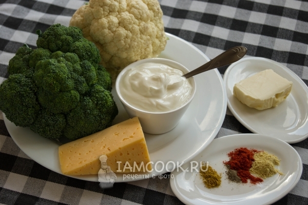 Ingrediente pentru conopidă și broccoli coapte în cuptor
