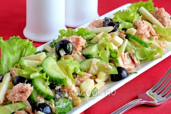 Resipi untuk salad diet dengan tuna kaleng