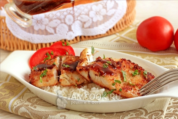 Photo of pike fillet under sauce marinated