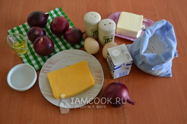 Ingredientes para torta de cebola francesa clássica