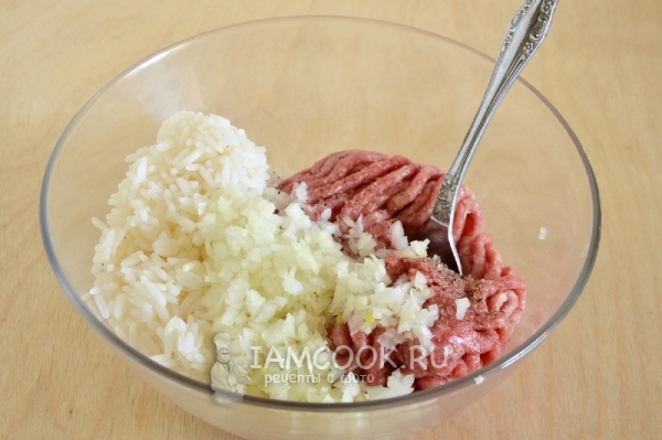 Gabungkan isi dengan bawang dan beras