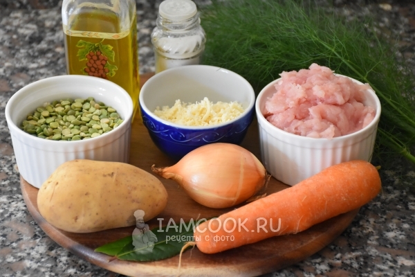 Ingrediente pentru supă de mazăre cu chifteluțe