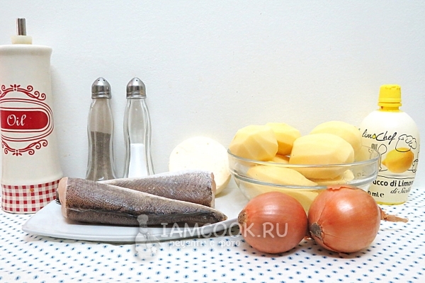 Fırında patates ile hake için malzemeler