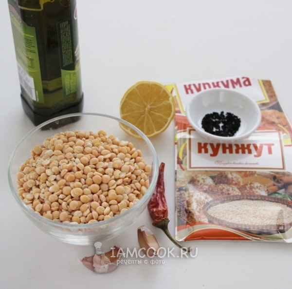 Ingrediente pentru hummus din mazăre obișnuită
