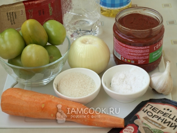 Bahan-bahan untuk roe dari tomato hijau untuk musim sejuk