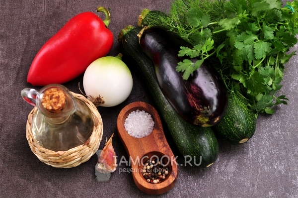 Ingrediënten voor gestoofde courgette met aubergine