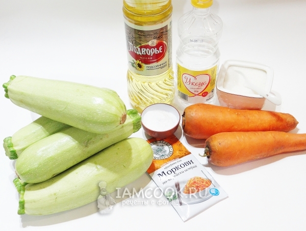 Ingrediente pentru dovlecei cu morcovi în coreeană pentru iarnă