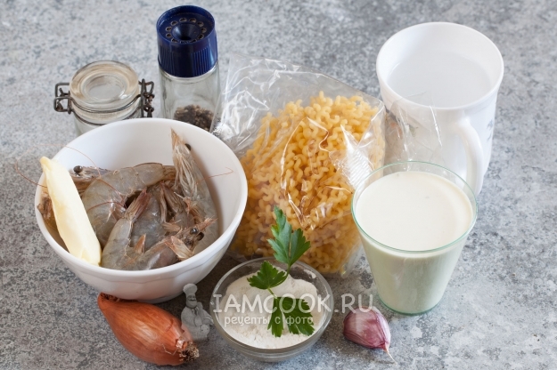 Ingrediënten voor pasta met langoustines in romige saus