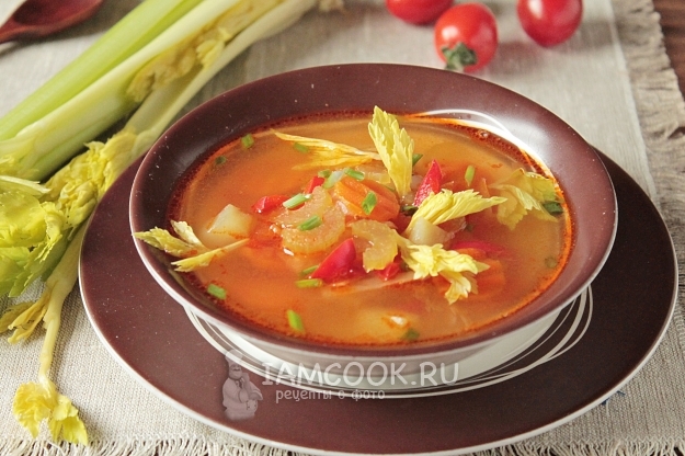 Nuotrauka iš liesos daržovių sriubos su stiebo salieru