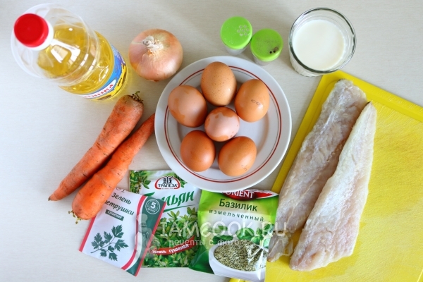 Ingredientes para peixe em uma omelete no forno