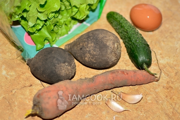 Sudedamosios dalys juodųjų ridikėlių salotoms su morkomis