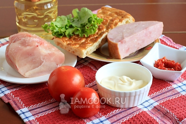 Ingrediënten voor Carmen-salade met kip en ham