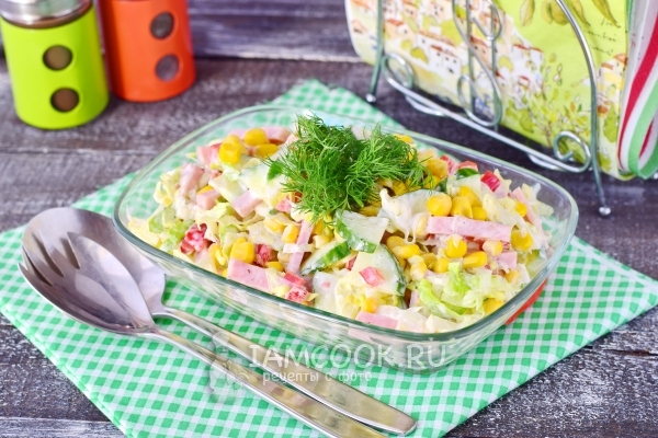 Foto de uma salada com repolho e presunto pequinês