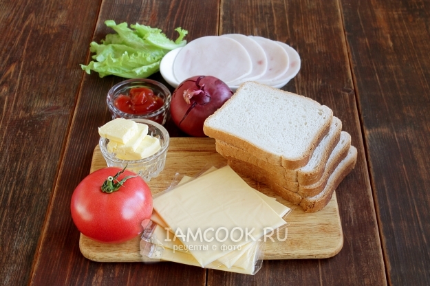 Bahan-bahan untuk sandwic dengan ham dan keju