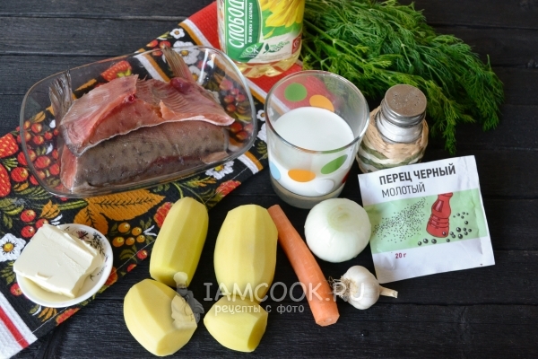 Ingredientes para sopa de salmão rosa