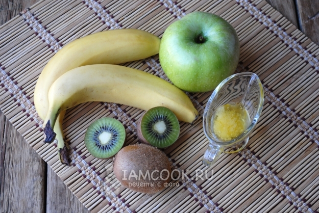 Bahan-bahan untuk smoothie dari kiwi, pisang dan epal