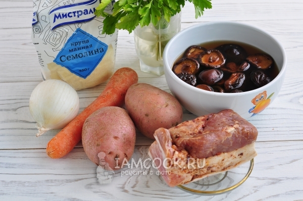 Sriubos su grybais ir bulvėmis ingredientai