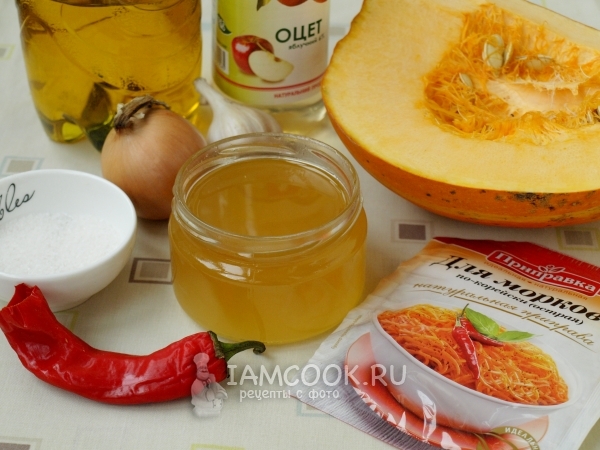 Ingredientes para abóbora em coreano