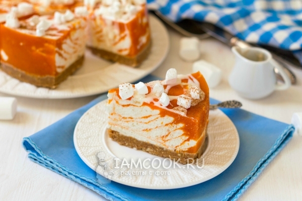 Gambar cheesecake labu dengan keju dan biskut kotej
