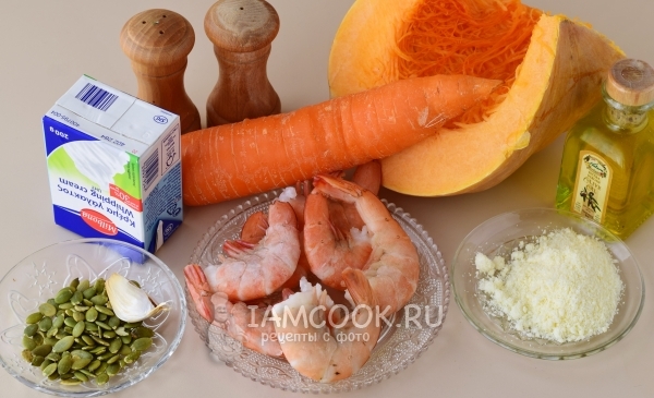 Ingrediente pentru supa de dovleac cu creveti