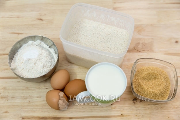 Ingredienser for tykke pannekaker på rester av surdeig