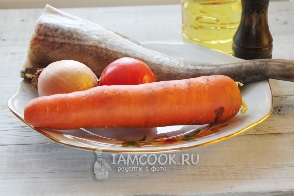 Ingrediënten voor gestoofde kabeljauw met wortelen en uien