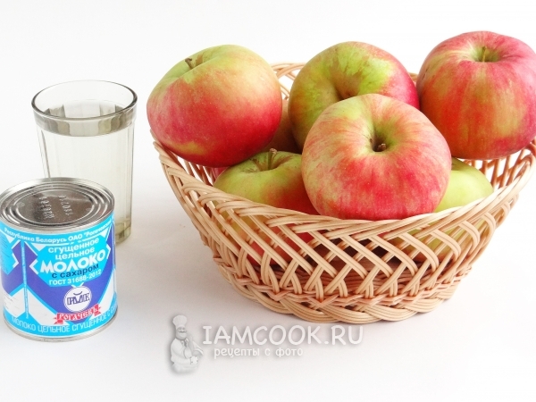 겨울철 응축 우유가있는 사과 퓌레를위한 성분