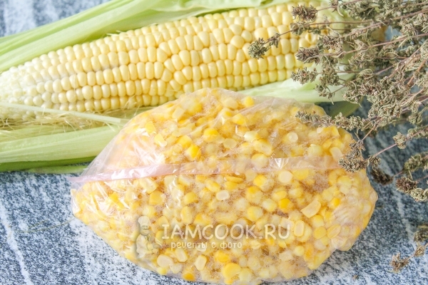 Foto av frossen mais i korn til vinteren