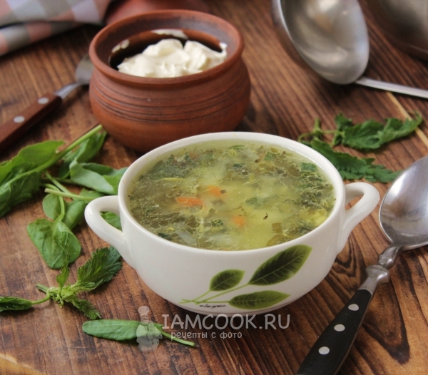 Resipi sup kubis hijau dengan nettles dan kendi