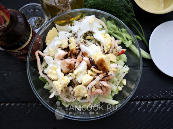 Recept voor groene salade met gepekelde inktvis