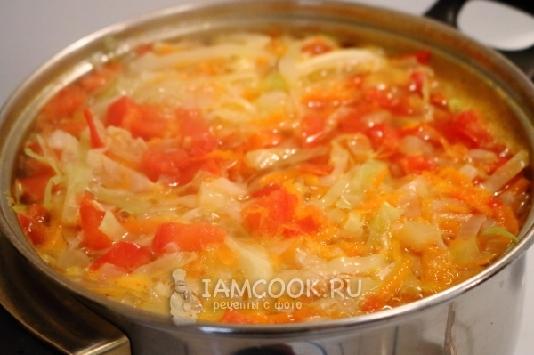 수프에 토마토와 양배추 넣기