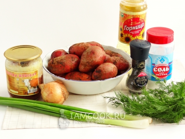 Bahan-bahan untuk kentang goreng dengan rebus dalam kuali