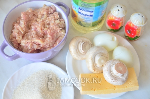 Mantar, peynir ve yumurta ile tavuk kıyılmış zzz için malzemeler